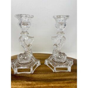 2 Pairpoint Clear Glass Koi Fish Dolphin Candlesticks for Taper Candles SGM Mark